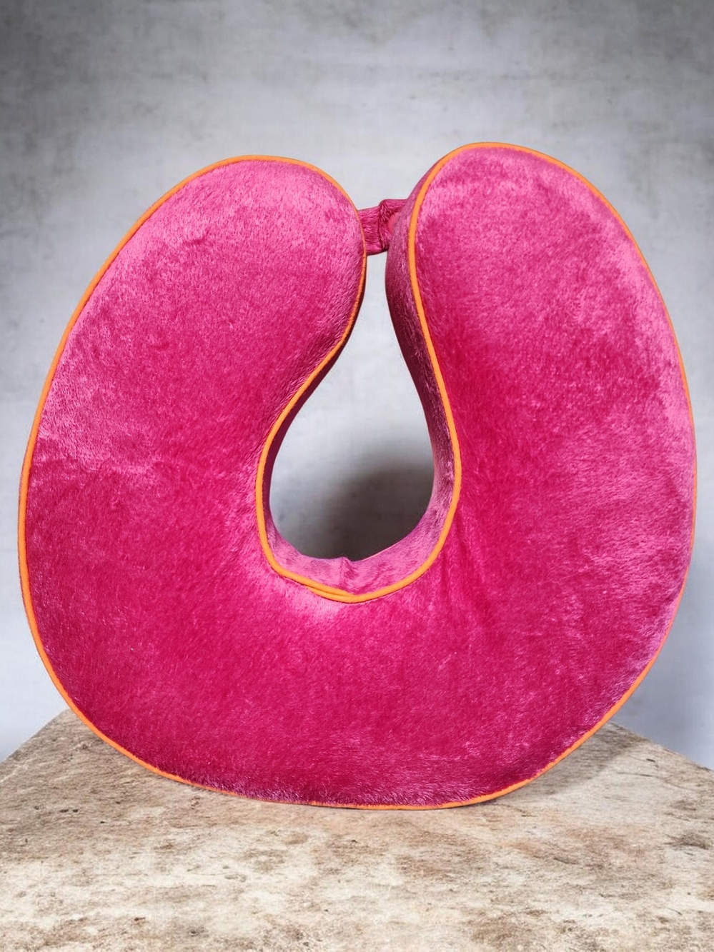 Plush Travel Neck Pillow in Hot Pink with Orange Trim